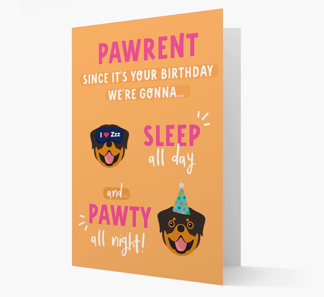 Sleep All Day, Pawty All Night: Personalized Card with {breedFullName} Icon