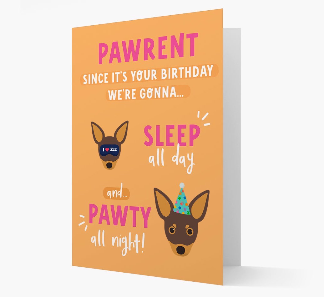 Sleep All Day, Pawty All Night: Personalized Card with {breedFullName} Icon