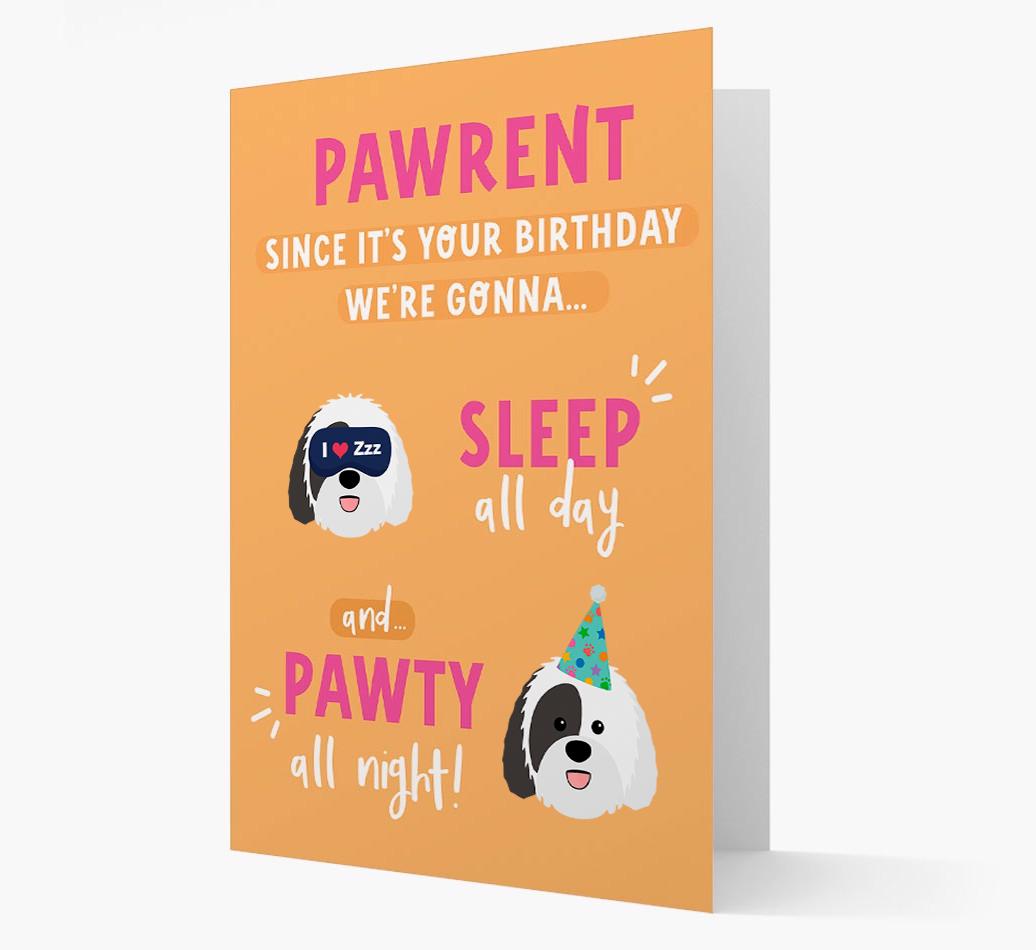 Sleep All Day, Pawty All Night: Personalized Card with {breedFullName} Icon