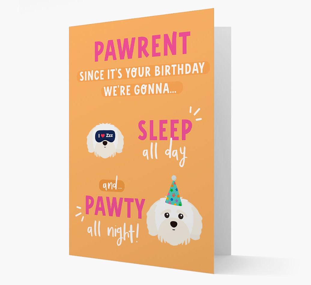 Sleep All Day, Pawty All Night: Personalized Card with {breedFullName} Icon