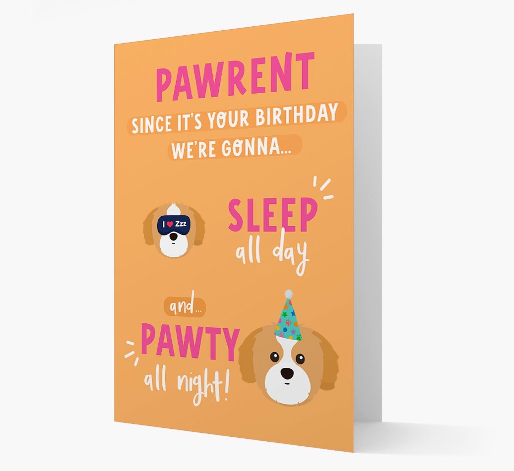 Sleep All Day, Pawty All Night: Personalized Card with {breedFullName} Icon