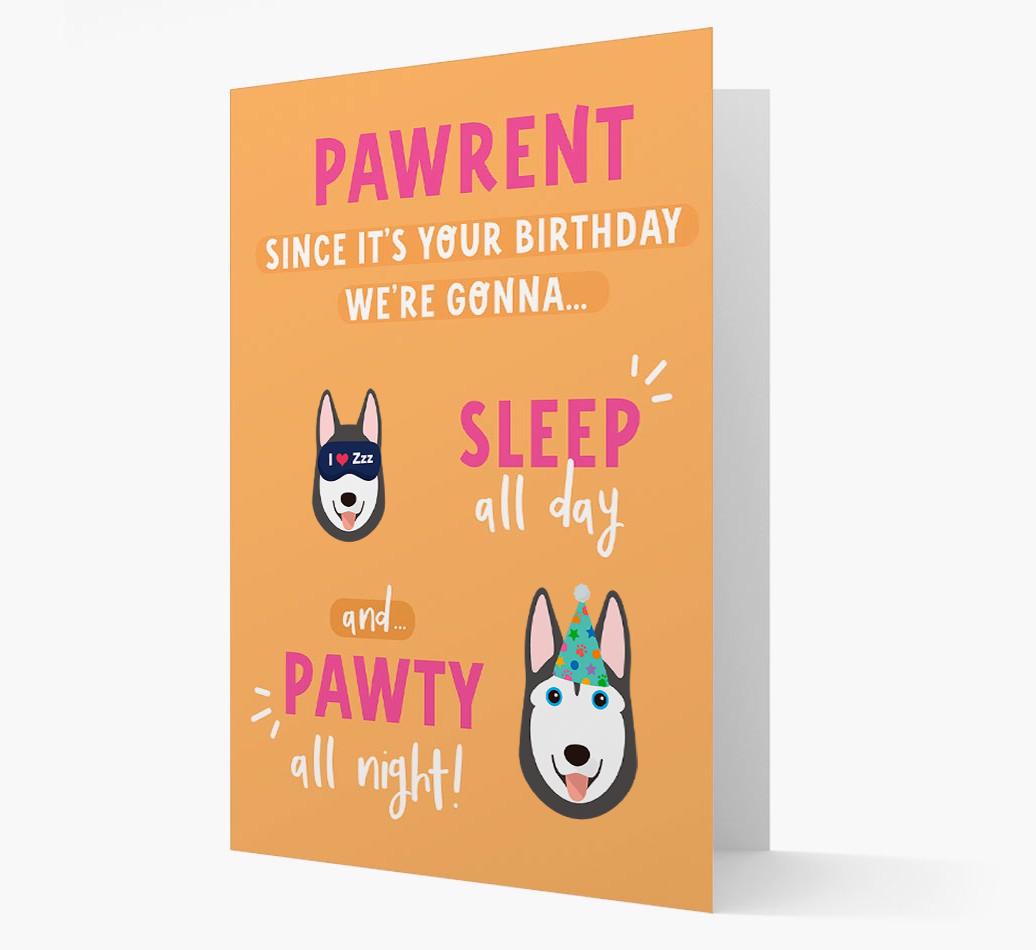 Sleep All Day, Pawty All Night: Personalized Card with {breedFullName} Icon