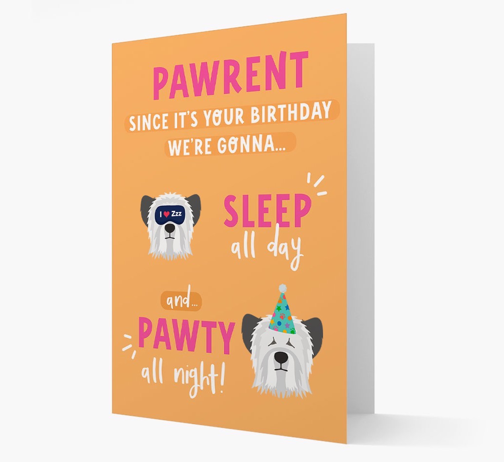 Sleep All Day, Pawty All Night: Personalized Card with {breedFullName} Icon
