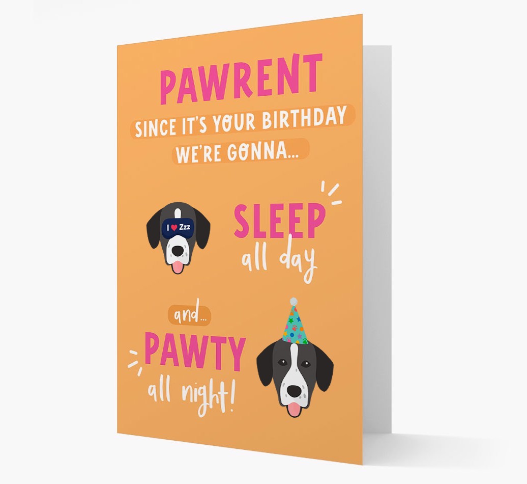 Sleep All Day, Pawty All Night: Personalized Card with {breedFullName} Icon