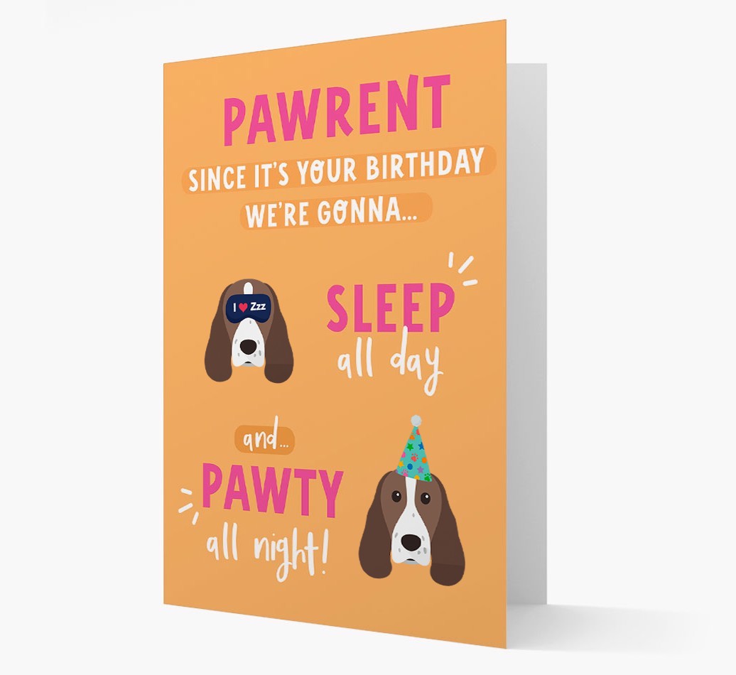 Sleep All Day, Pawty All Night: Personalized Card with {breedFullName} Icon
