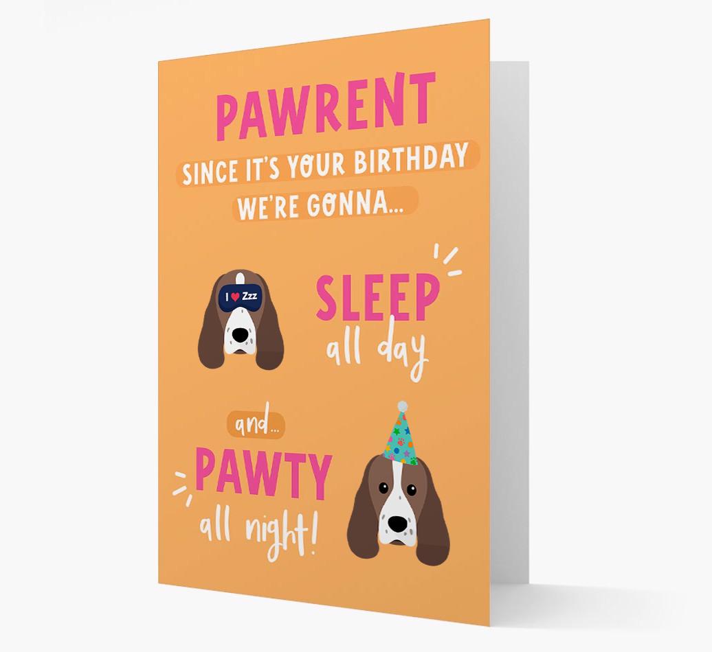 Sleep All Day, Pawty All Night: Personalized Card with {breedFullName} Icon