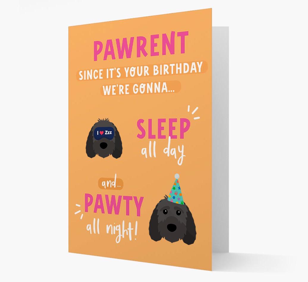 Sleep All Day, Pawty All Night: Personalized Card with {breedFullName} Icon