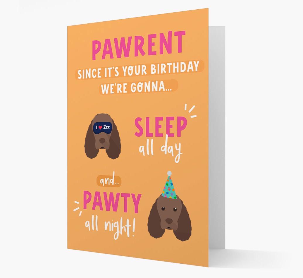 Sleep All Day, Pawty All Night: Personalized Card with {breedFullName} Icon