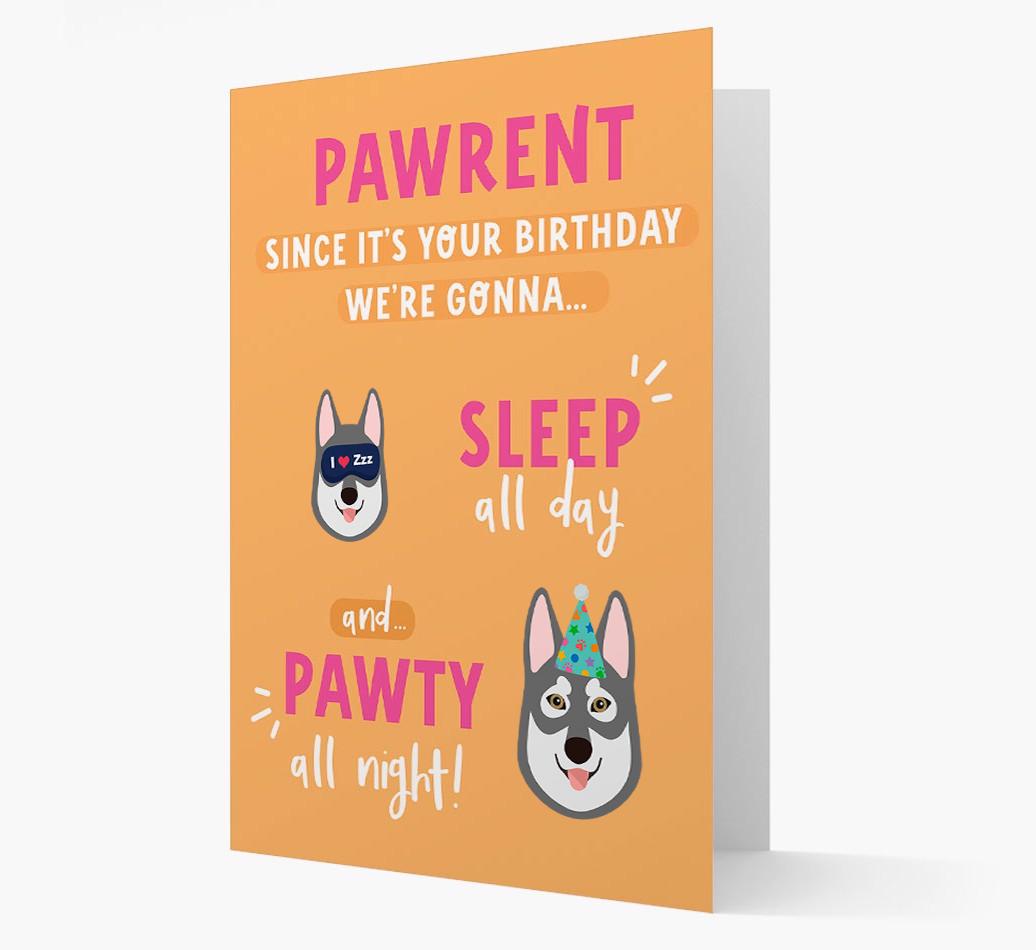 Sleep All Day, Pawty All Night: Personalized Card with {breedFullName} Icon