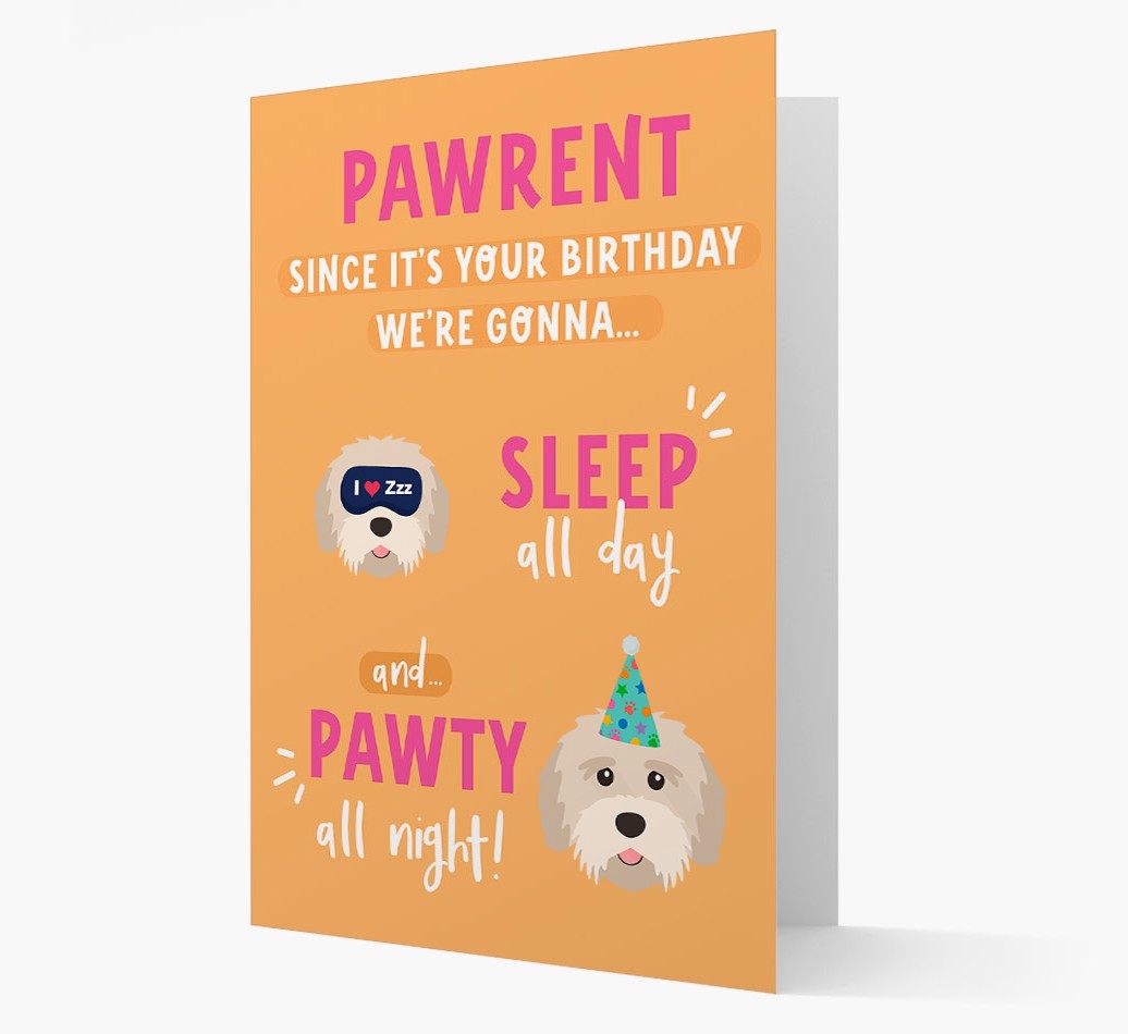 Sleep All Day, Pawty All Night: Personalized Card with {breedFullName} Icon