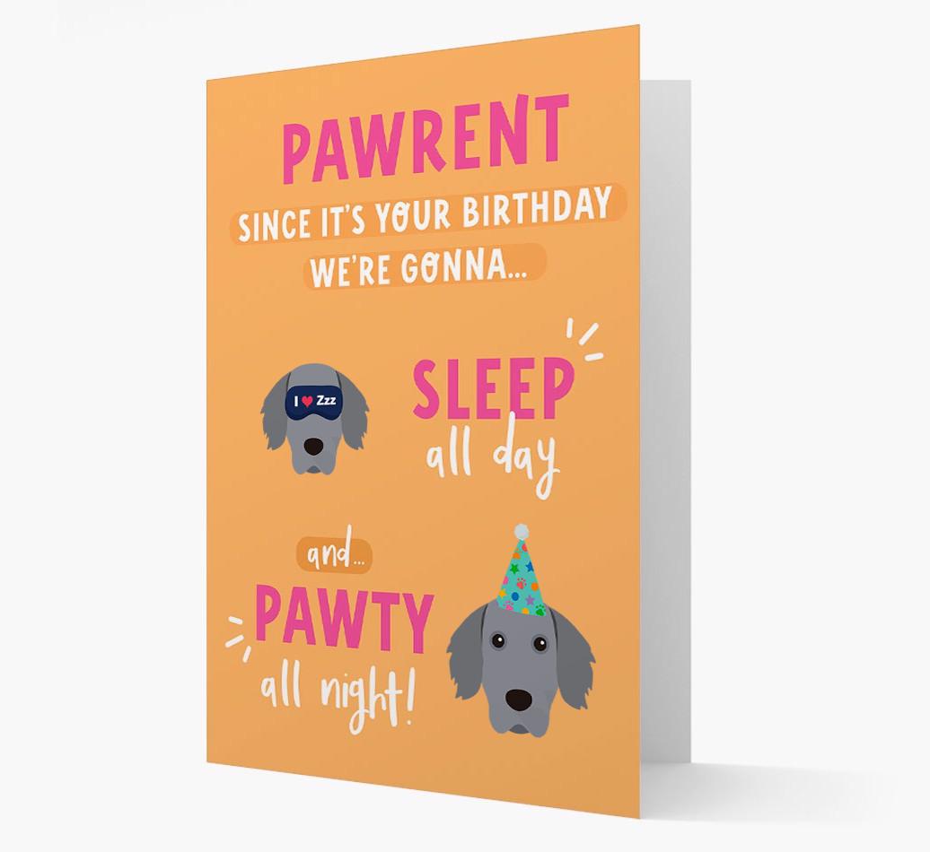 Sleep All Day, Pawty All Night: Personalized Card with {breedFullName} Icon