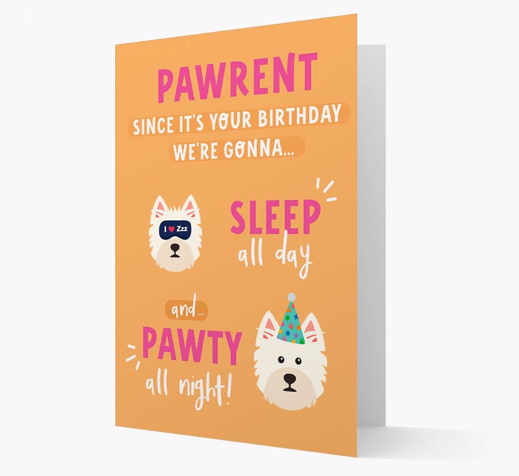 Sleep All Day, Pawty All Night: Personalized Card with {breedFullName} Icon