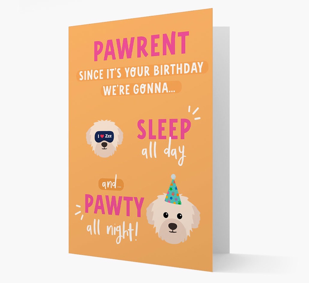 Sleep All Day, Pawty All Night: Personalized Card with {breedFullName} Icon