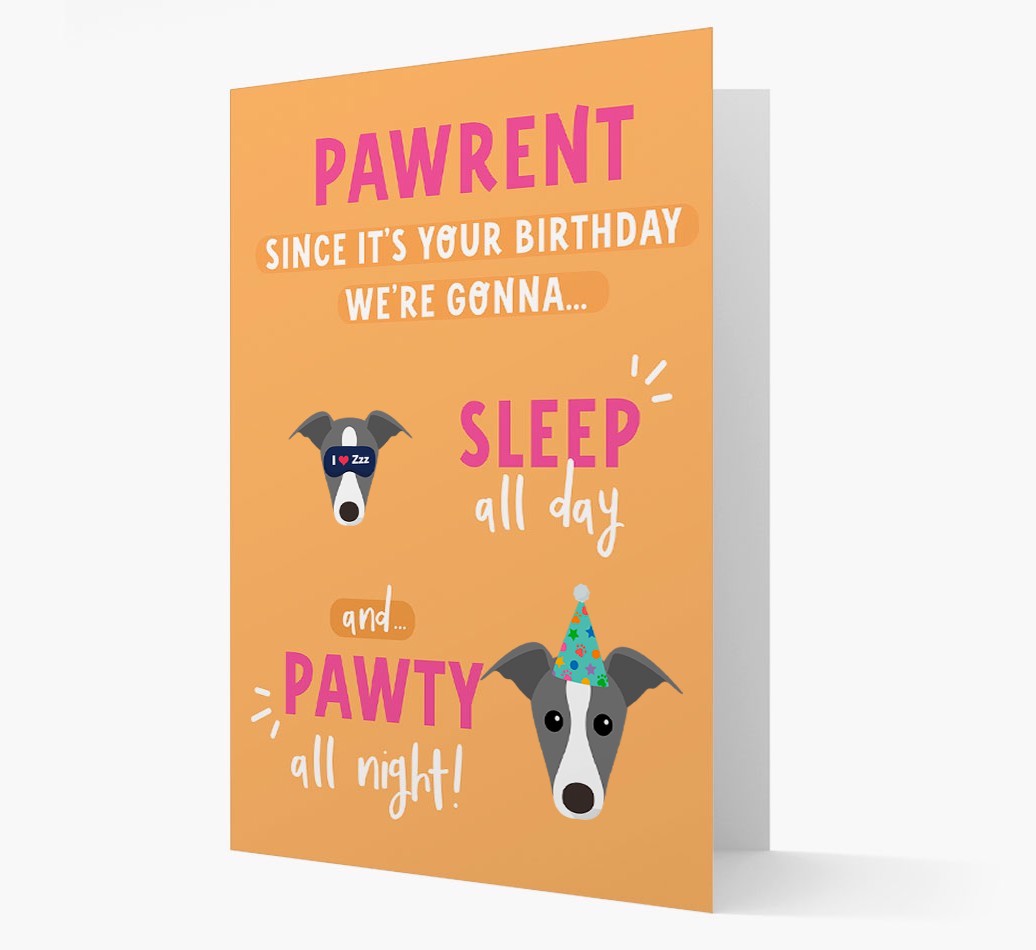 Sleep All Day, Pawty All Night: Personalized Card with {breedFullName} Icon