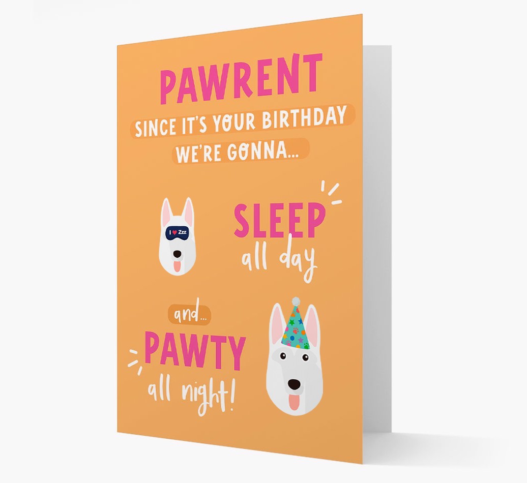 Sleep All Day, Pawty All Night: Personalized Card with {breedFullName} Icon