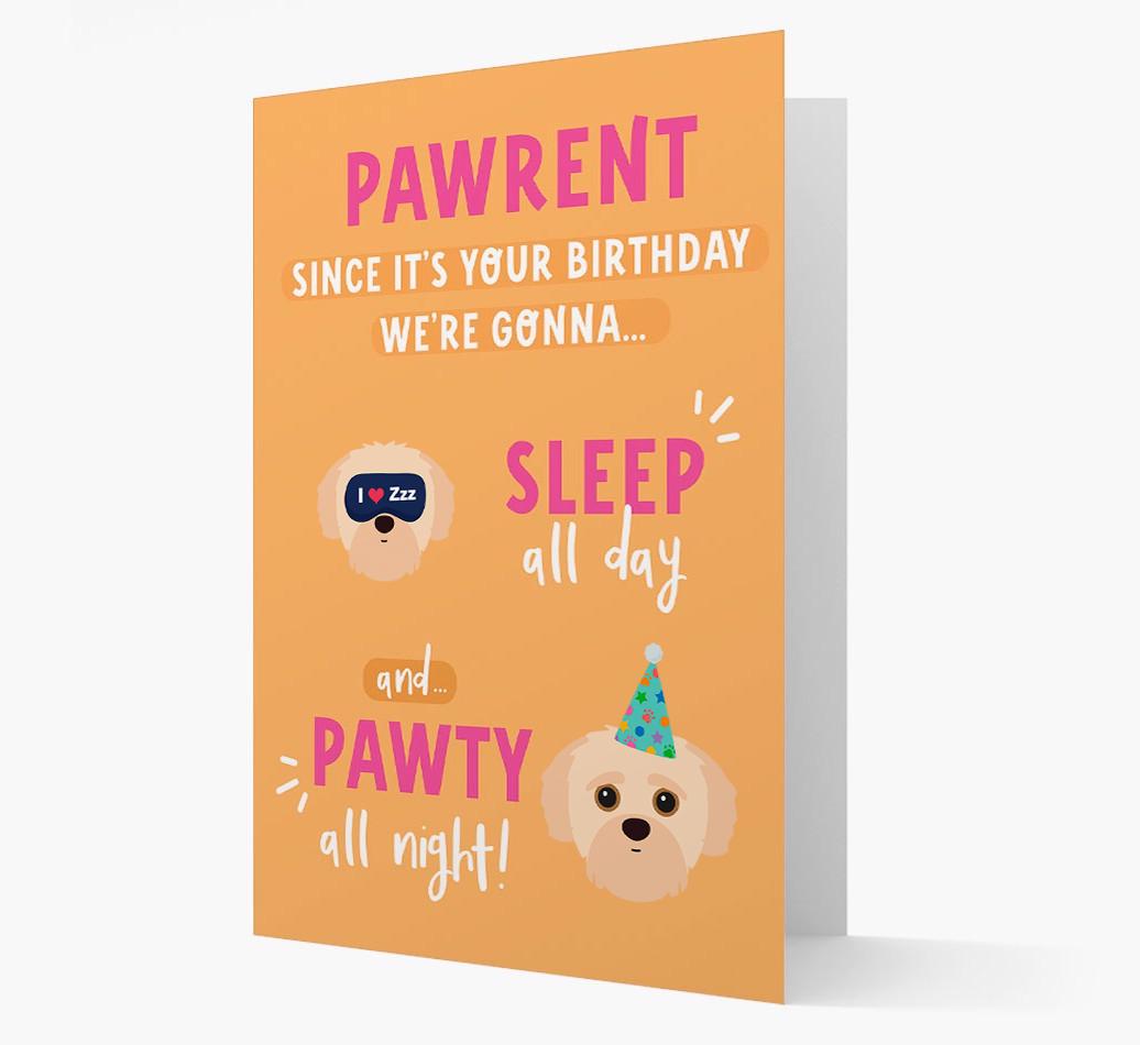 Sleep All Day, Pawty All Night: Personalized Card with {breedFullName} Icon