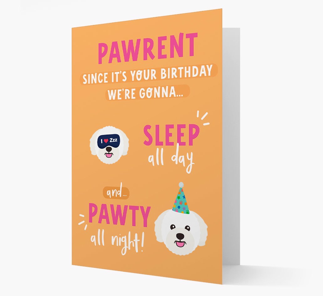 Sleep All Day, Pawty All Night: Personalized Card with {breedFullName} Icon