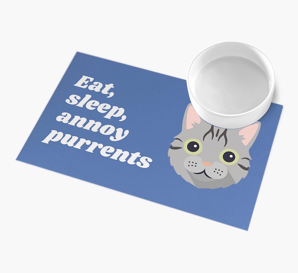 Eat, Sleep, Annoy Purrents: Personalised {breedCommonName} Feeding Mat