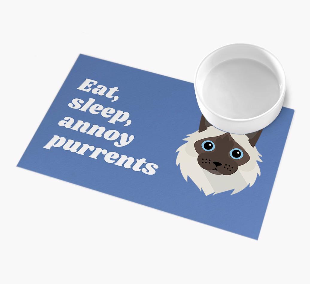 Eat, Sleep, Annoy Purrents: Personalised {breedCommonName} Feeding Mat