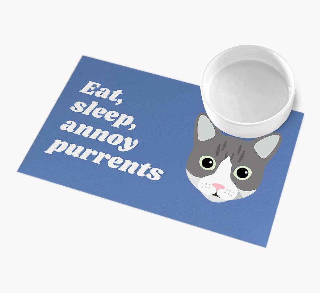 Eat, Sleep, Annoy Purrents: Personalised {breedCommonName} Feeding Mat