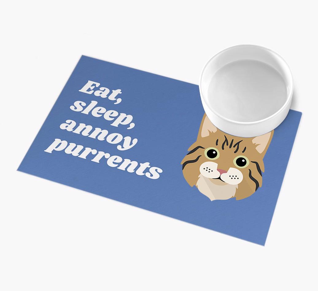 Eat, Sleep, Annoy Purrents: Personalised {breedCommonName} Feeding Mat