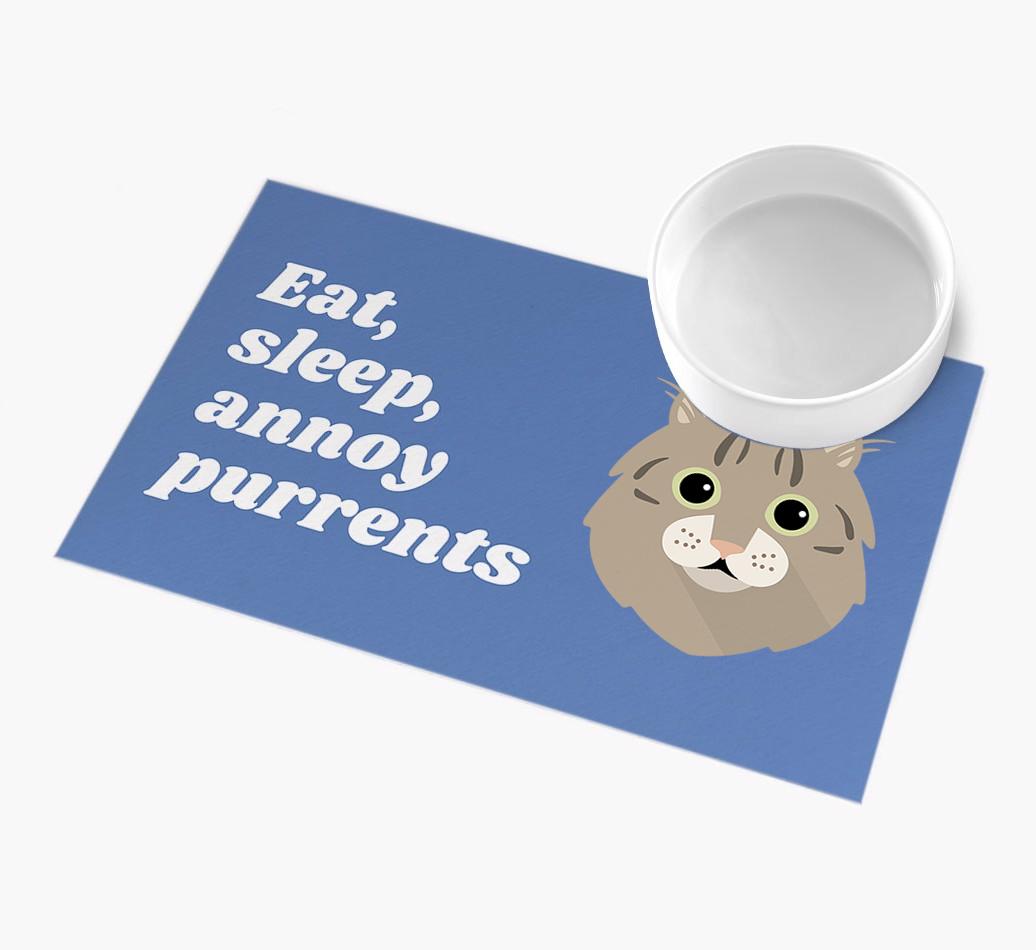 Eat, Sleep, Annoy Purrents: Personalised {breedCommonName} Feeding Mat