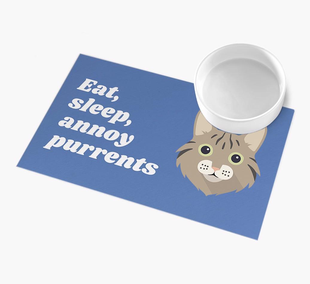 Eat, Sleep, Annoy Purrents: Personalised {breedCommonName} Feeding Mat