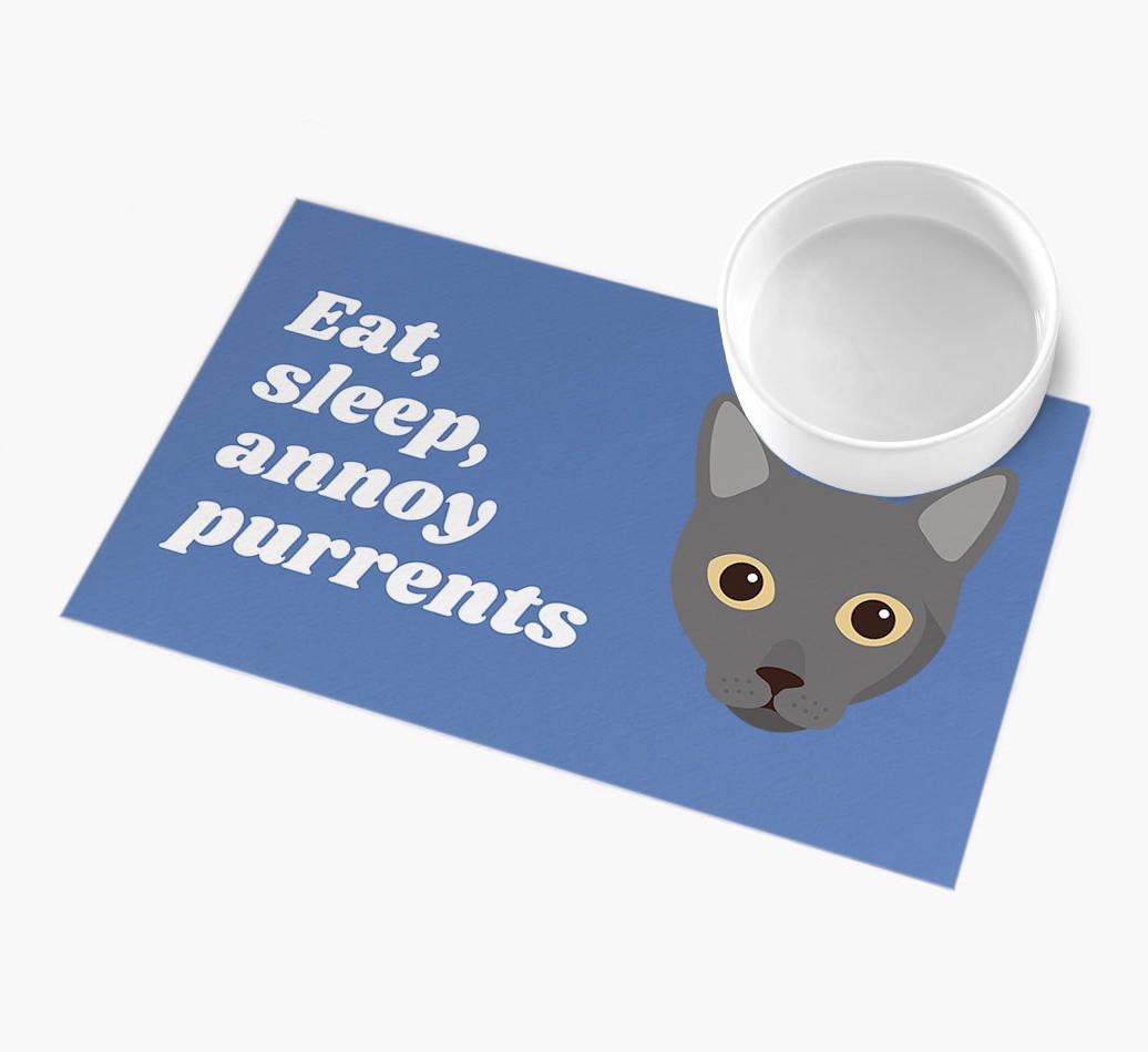 Eat, Sleep, Annoy Purrents: Personalised {breedCommonName} Feeding Mat