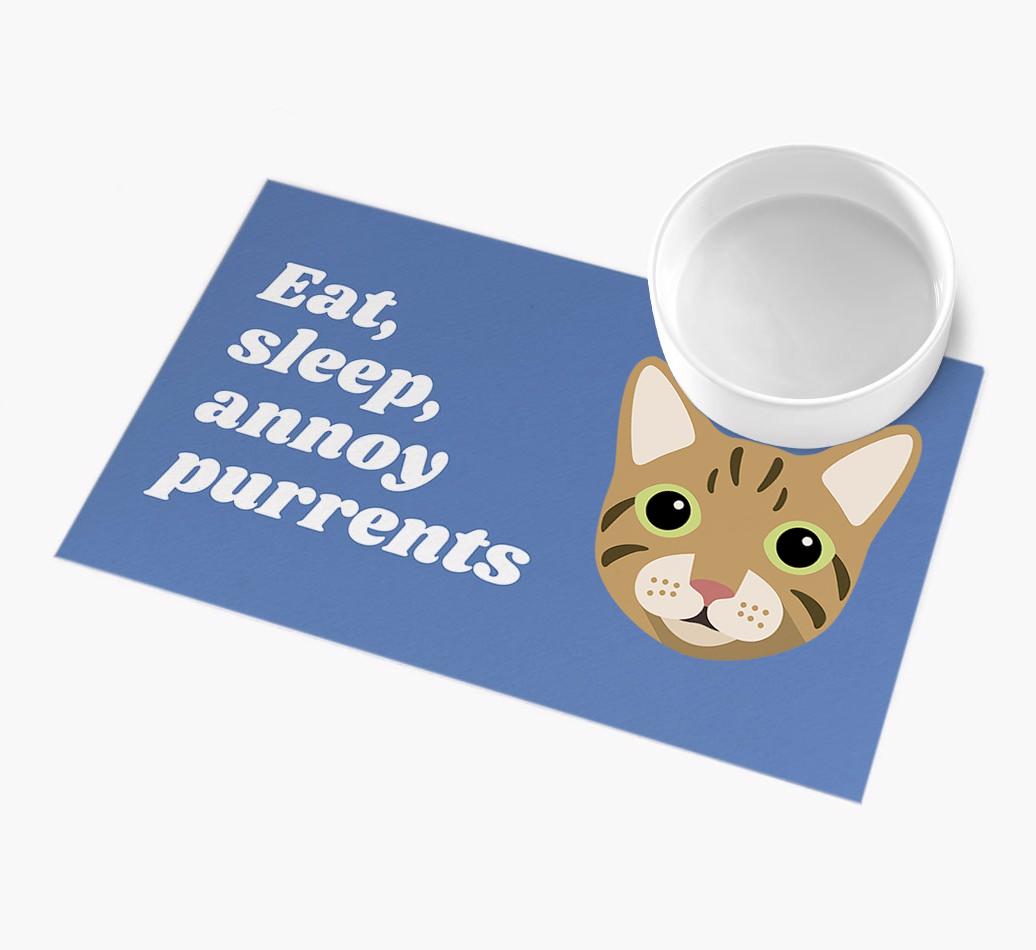 Eat, Sleep, Annoy Purrents: Personalised {breedCommonName} Feeding Mat