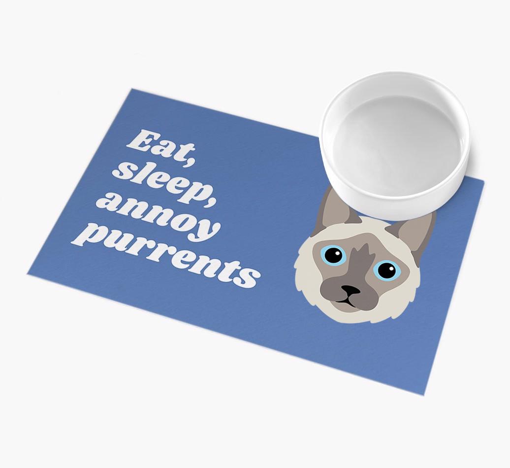 Eat, Sleep, Annoy Purrents: Personalised {breedCommonName} Feeding Mat