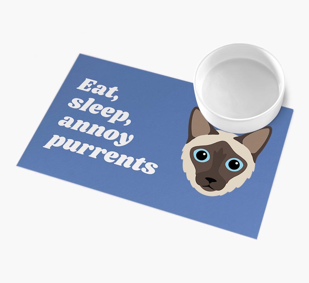 Eat, Sleep, Annoy Purrents: Personalised {breedCommonName} Feeding Mat