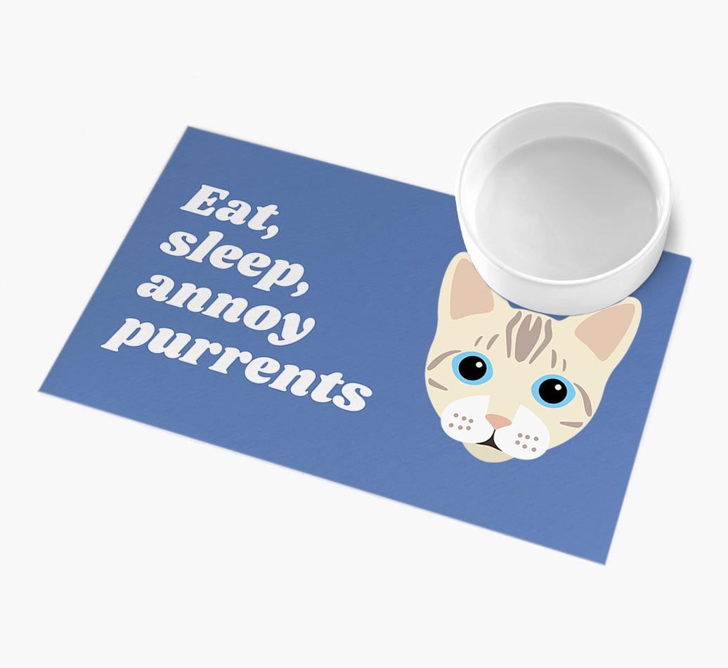Eat, Sleep, Annoy Purrents: Personalised {breedCommonName} Feeding Mat
