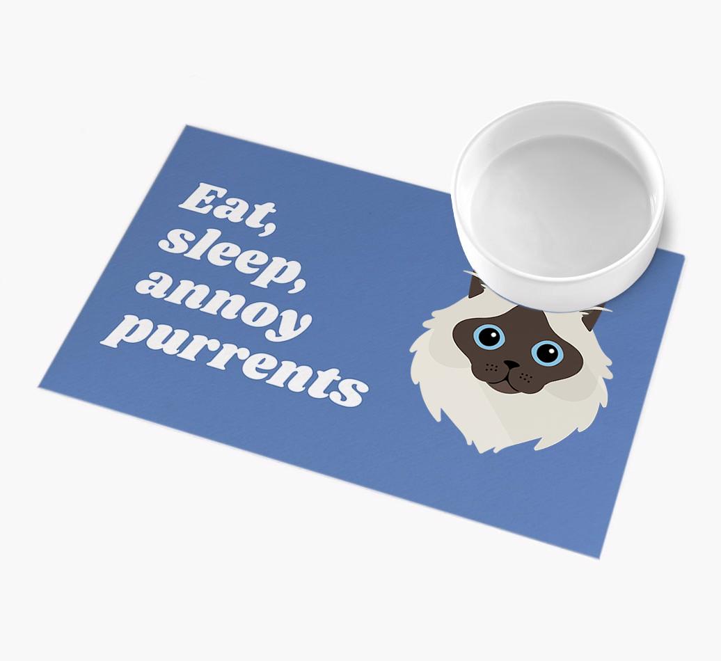 Eat, Sleep, Annoy Purrents: Personalised {breedCommonName} Feeding Mat