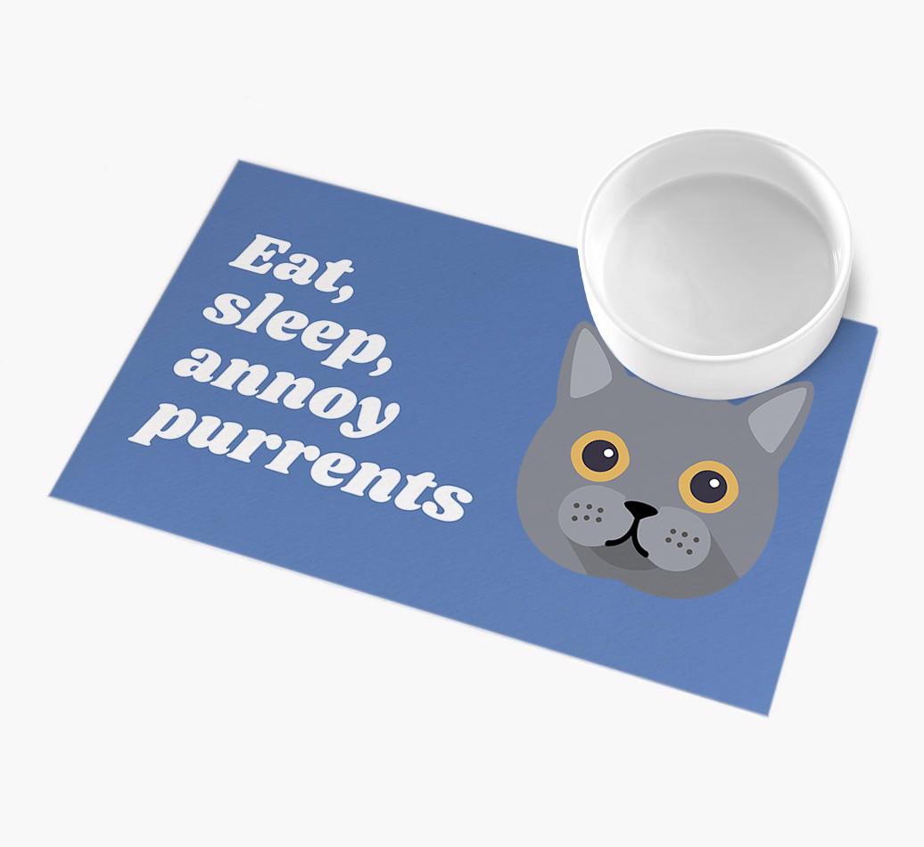 Eat, Sleep, Annoy Purrents: Personalised {breedCommonName} Feeding Mat