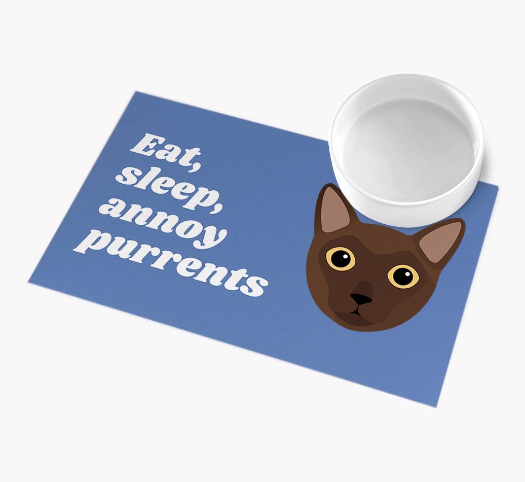 Eat, Sleep, Annoy Purrents: Personalised {breedCommonName} Feeding Mat