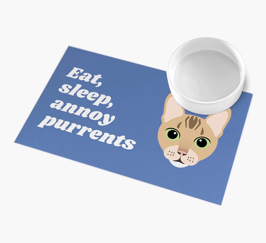 Eat, Sleep, Annoy Purrents: Personalised {breedCommonName} Feeding Mat