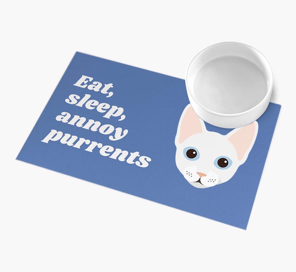 Eat, Sleep, Annoy Purrents: Personalised {breedCommonName} Feeding Mat