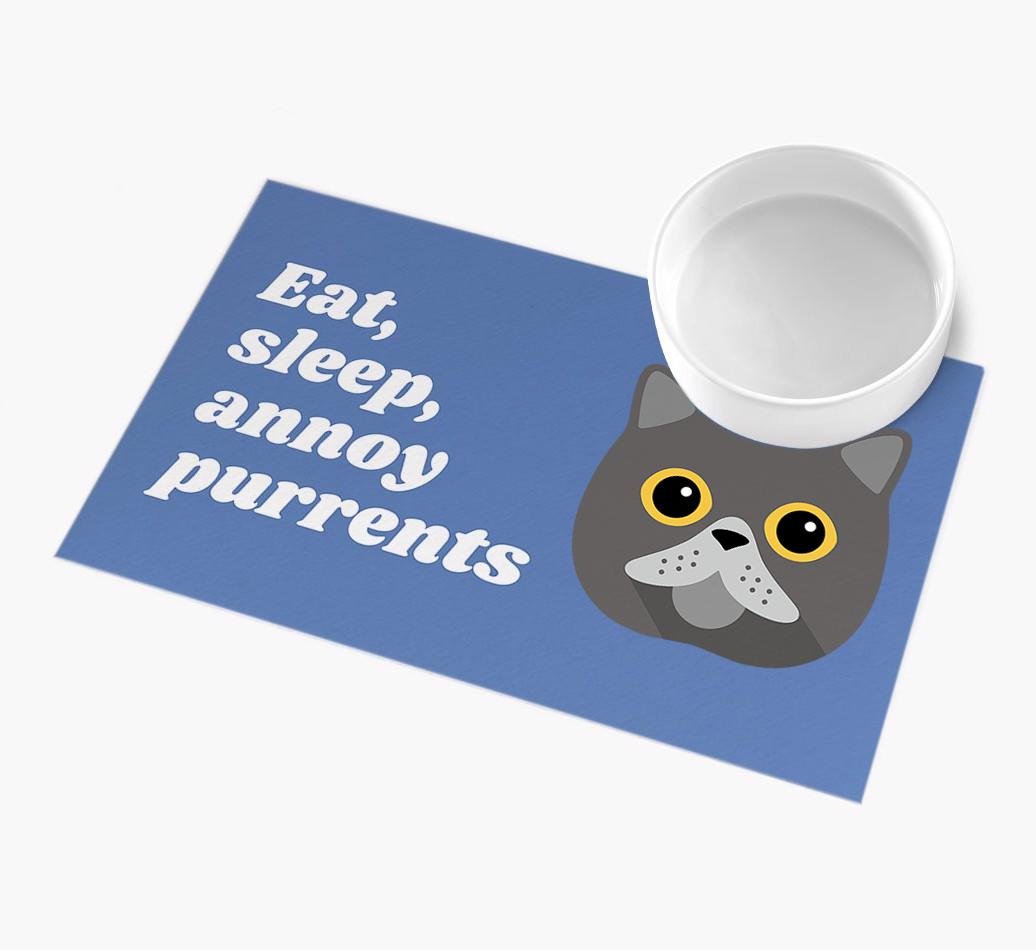 Eat, Sleep, Annoy Purrents: Personalised {breedCommonName} Feeding Mat