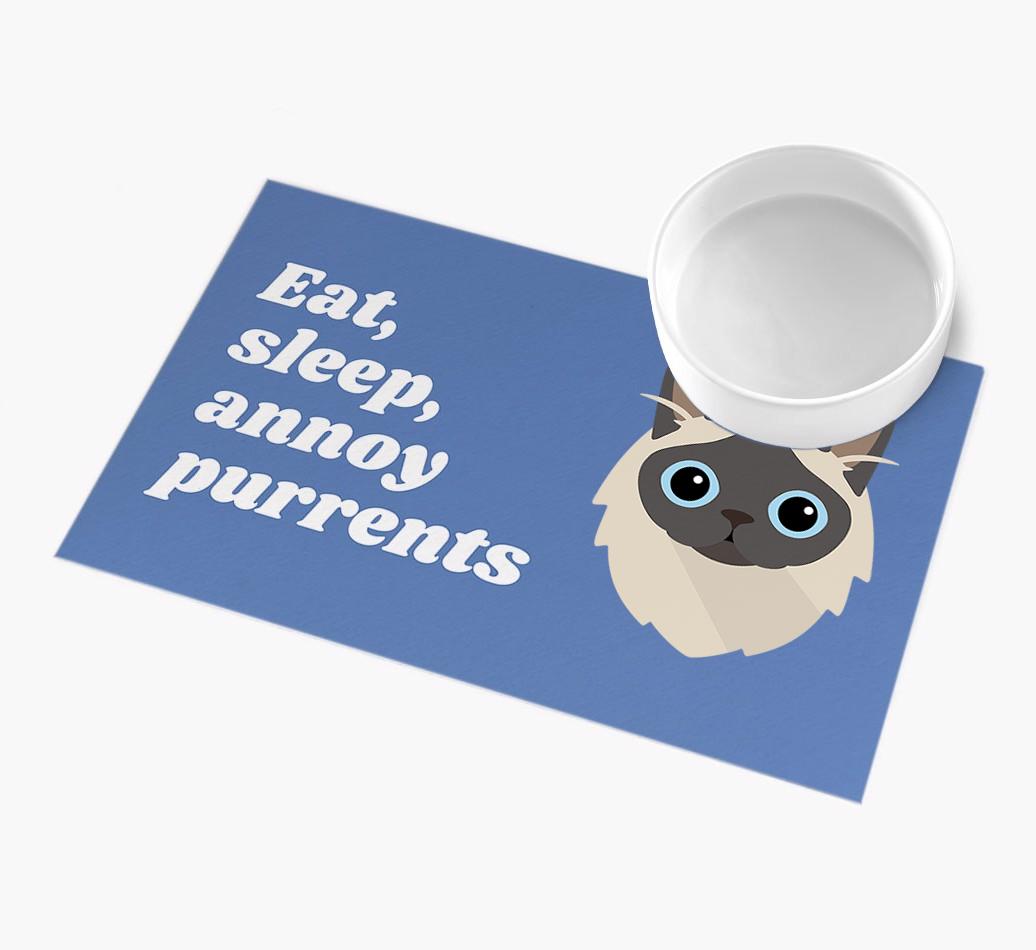 Eat, Sleep, Annoy Purrents: Personalised {breedCommonName} Feeding Mat