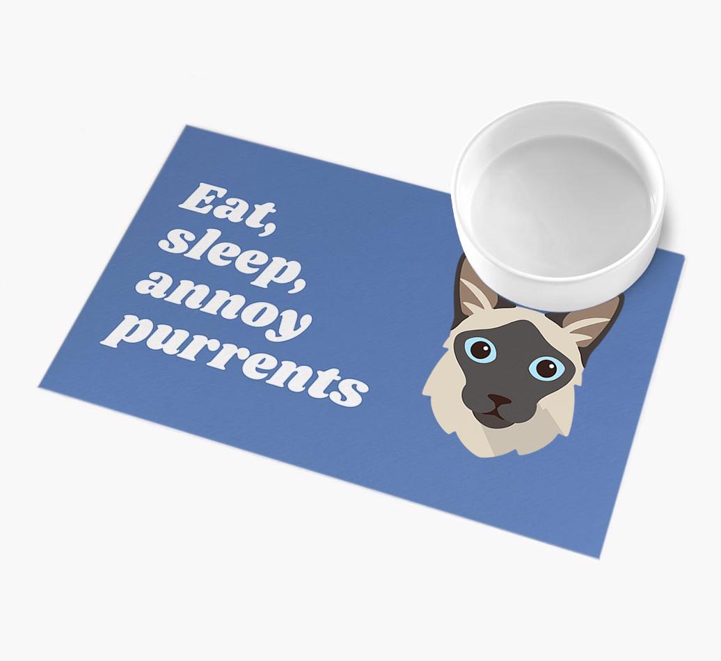 Eat, Sleep, Annoy Purrents: Personalised {breedCommonName} Feeding Mat