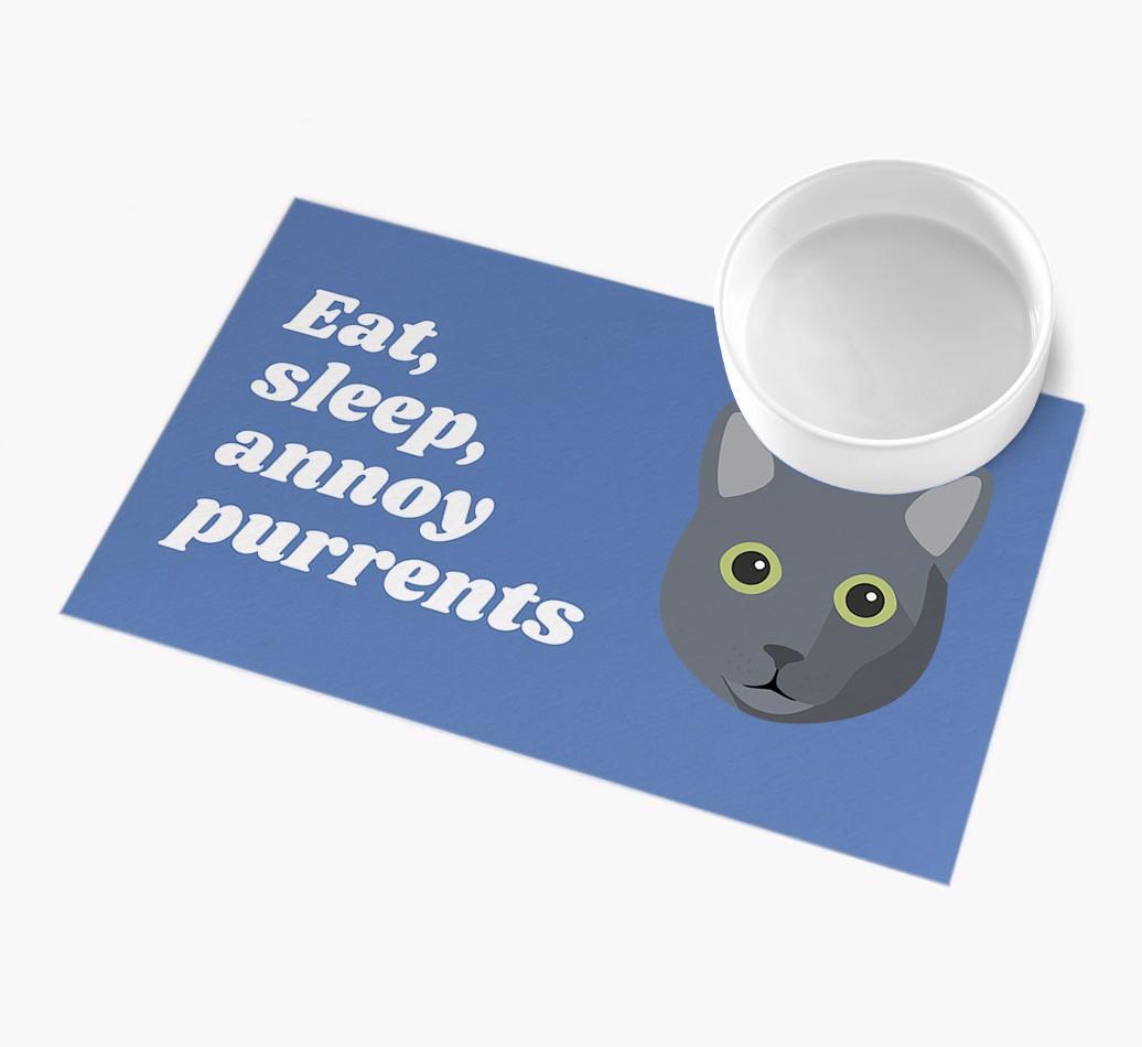 Eat, Sleep, Annoy Purrents: Personalised {breedCommonName} Feeding Mat