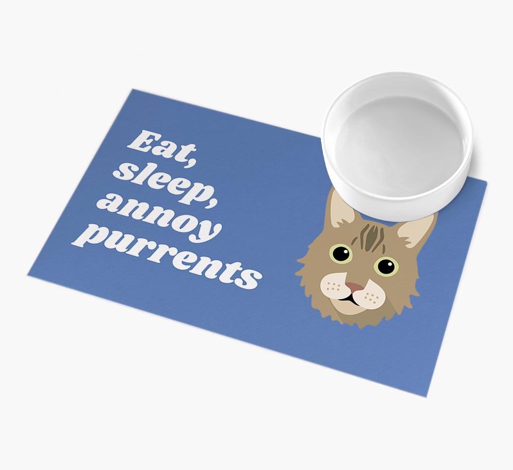 Eat, Sleep, Annoy Purrents: Personalised {breedCommonName} Feeding Mat
