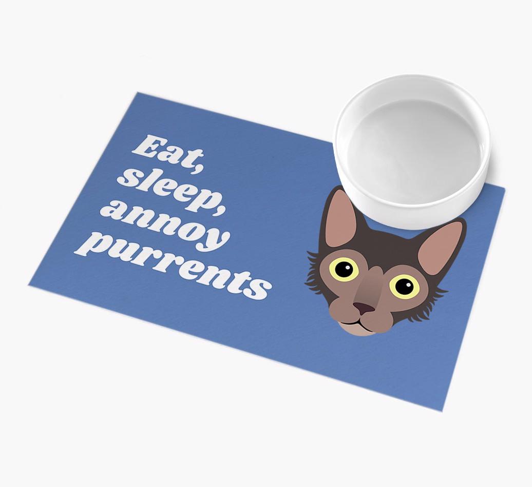 Eat, Sleep, Annoy Purrents: Personalised {breedCommonName} Feeding Mat