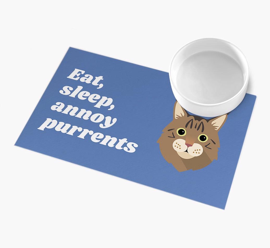 Eat, Sleep, Annoy Purrents: Personalised {breedCommonName} Feeding Mat