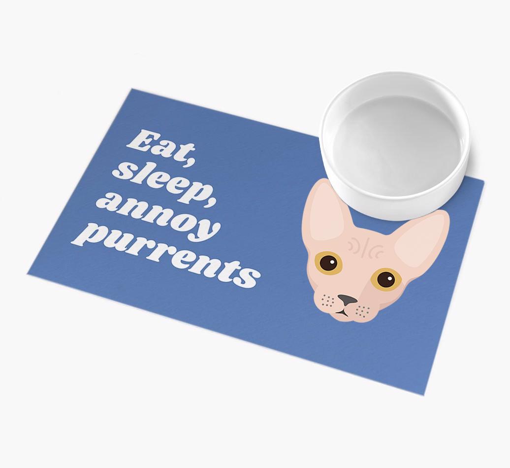 Eat, Sleep, Annoy Purrents: Personalised {breedCommonName} Feeding Mat