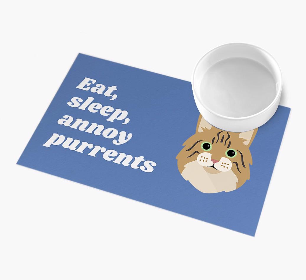 Eat, Sleep, Annoy Purrents: Personalised {breedCommonName} Feeding Mat