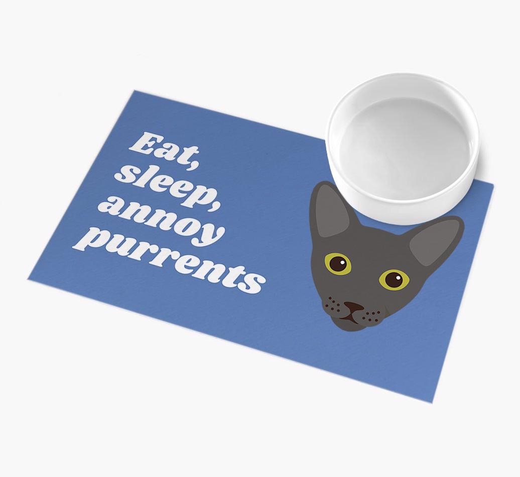 Eat, Sleep, Annoy Purrents: Personalised {breedCommonName} Feeding Mat