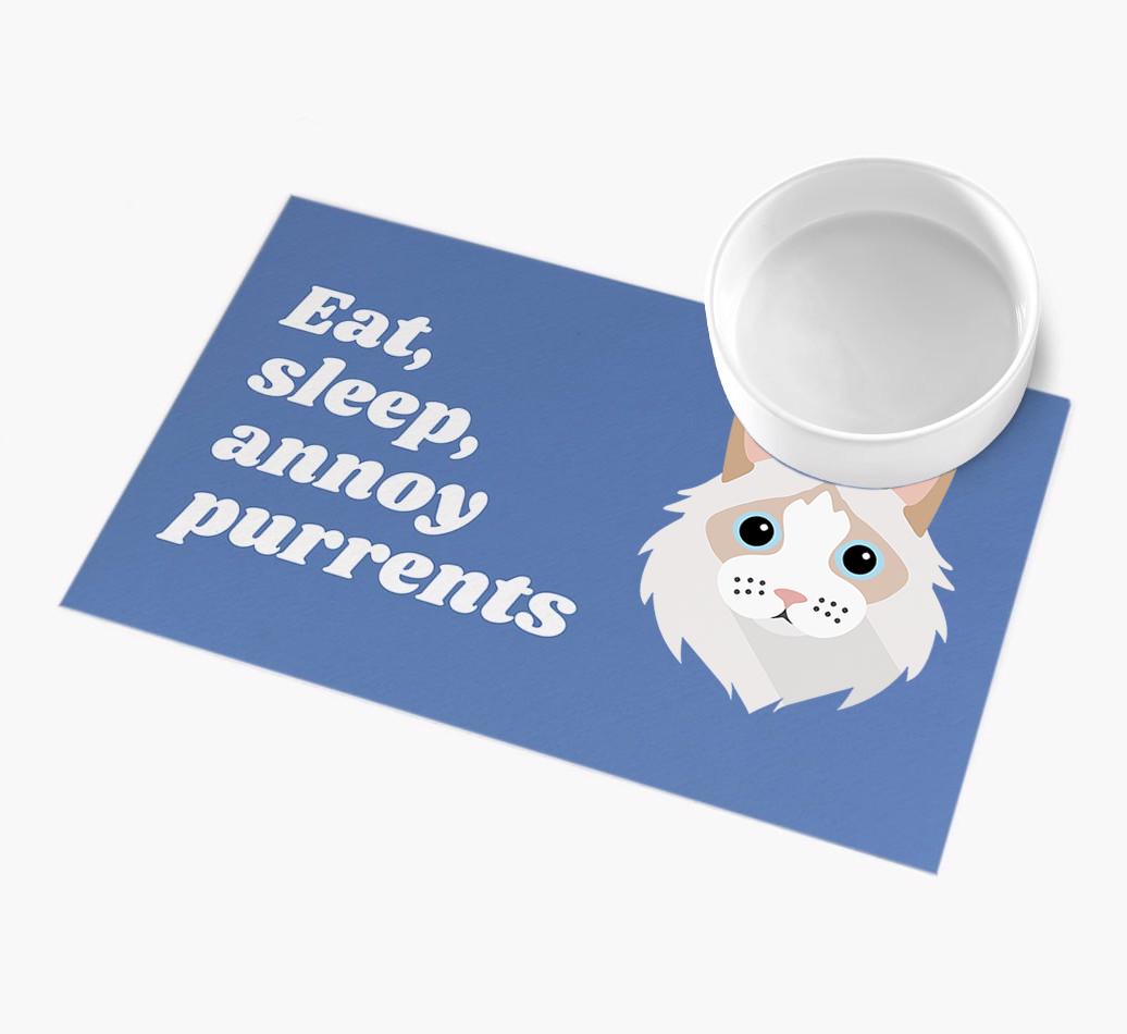 Eat, Sleep, Annoy Purrents: Personalised {breedCommonName} Feeding Mat