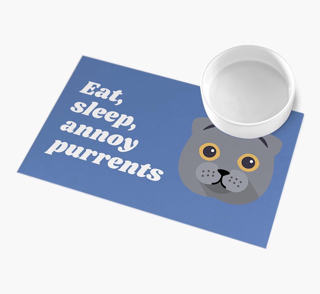 Eat, Sleep, Annoy Purrents: Personalised {breedCommonName} Feeding Mat