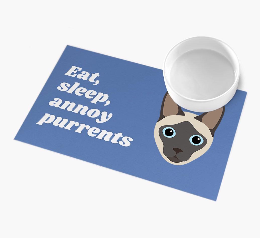 Eat, Sleep, Annoy Purrents: Personalised {breedCommonName} Feeding Mat